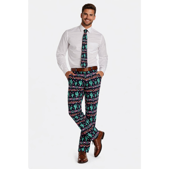 Shinesty Other - Shinesty Cactus Print Pants 31x32 Men's Retro Southwest Pattern Pants w/ Tie